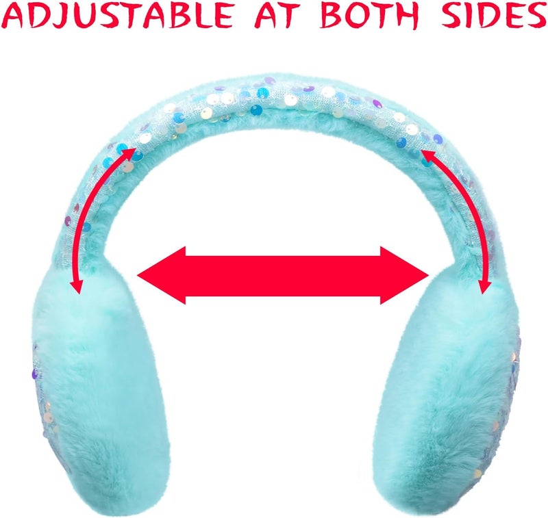 GSFY Ear Muffs Gloves Set for Kids Girls Adjustable Winter Sequin Faux Fur Windproof Warm Ear Warmer Outdoor - Image 4
